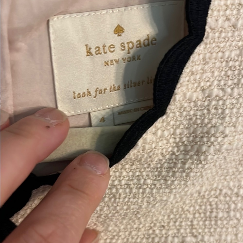 Kate Spade Scallop Trim Tweed Cream Sheath Mini Dress Sleeveless Crew Neck - Picture 3 of 9